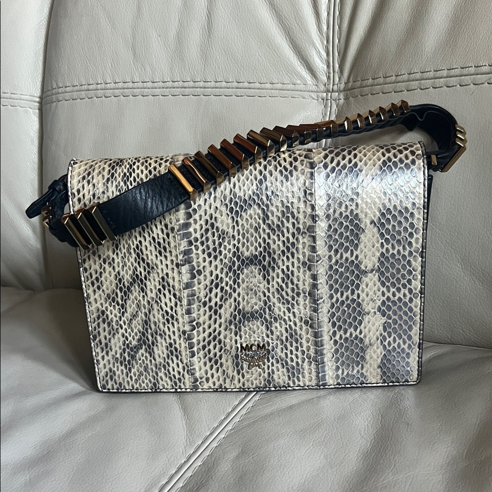 MCM Snakeskin Crossbody Bag - Black and Cream